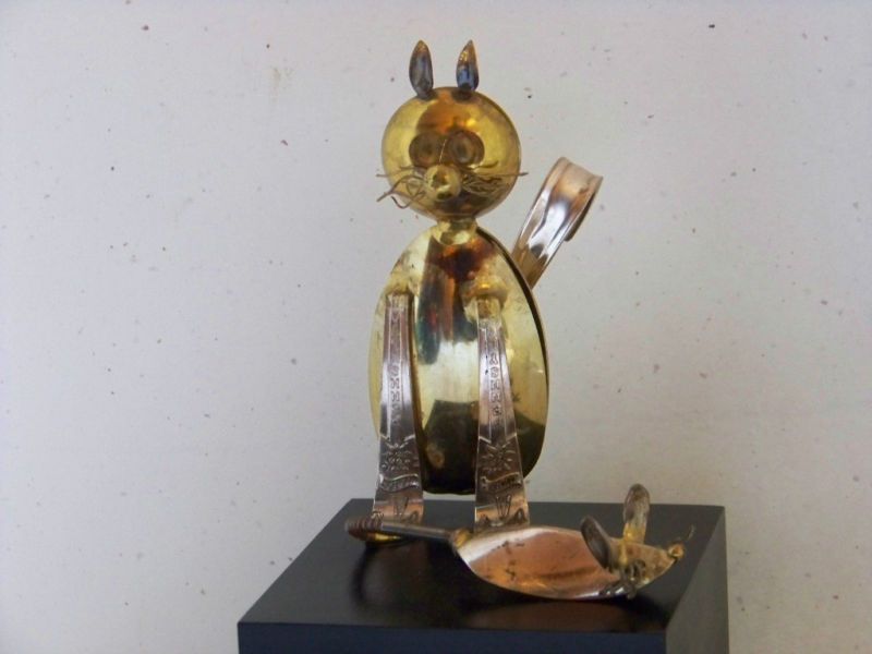 CAT & MOUSE Signed Zuniga Silverware Sculpture VGC  