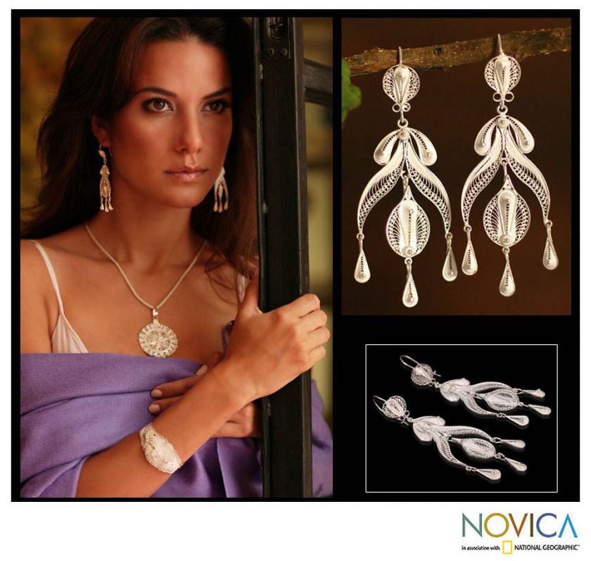 TEARDROPS~~Silver Filigree Earrings~~Peru Art NOVICA  