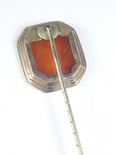 ANTIQUE GEORGIAN ENGLISH 9K GOLD CARNELIAN SEAL INTAGLIO STICKPIN ZEUS 