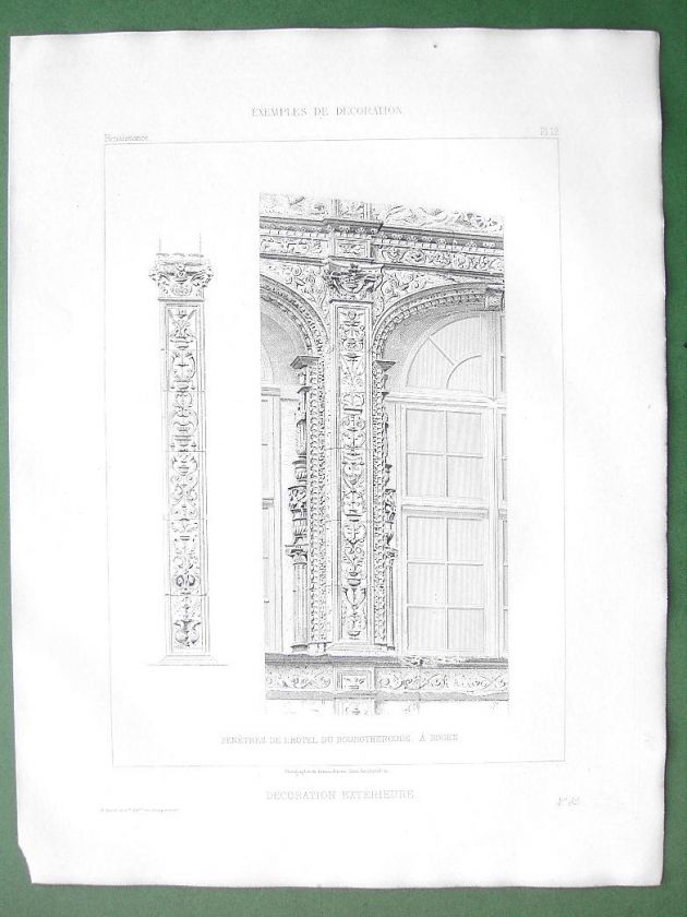 ARCHITECTURE Renaissance Window Rouen   Antique Print  