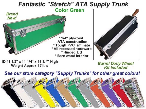 New ATA STRETCH SUPPLY TRUNK w/Dolly Wheels   Green  