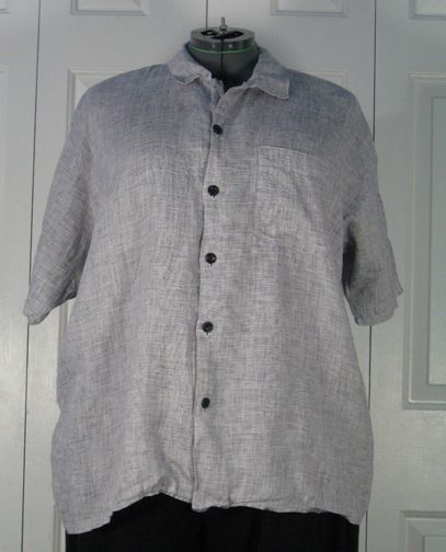 Flax   S/S Linen Camp Shirt Black & White Screen medium  