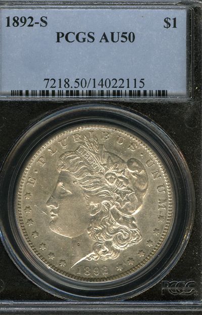 1892 S PCGS AU 50 MORGAN SILVER DOLLAR S$1 FA235  