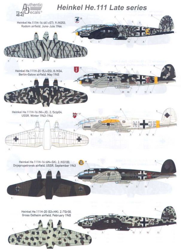 Authentic Decals 1/72 HEINKEL He 111 Bomber Late Vers  