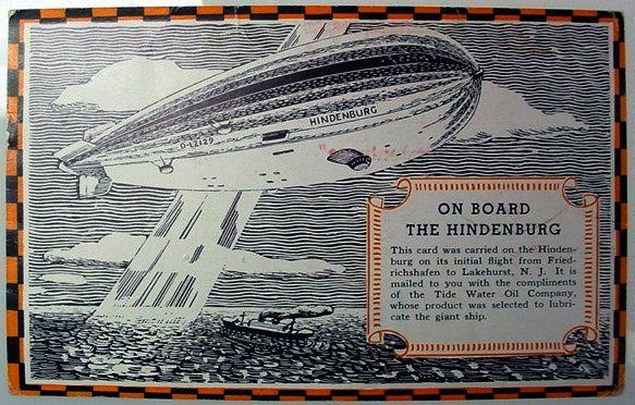 1936 ZEPPELIN LZ129 HINDENBURG First Flight Postcard AIR MAIL HAMBURG 