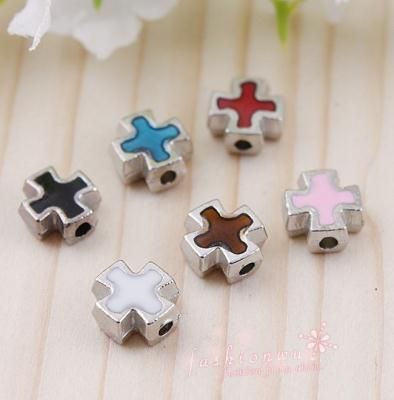 Lot 100Pc Colorful enamel Square Cross Beads 8MM 1  