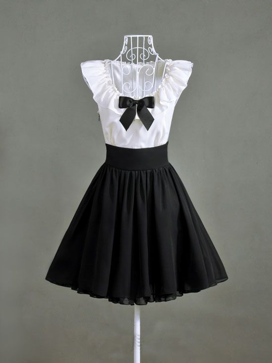 Boho Style New arrival Black White Bowite Women Chiffon Mini Dresse 