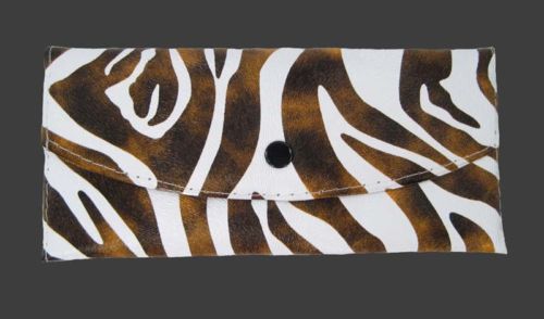 ZEBRA ANIMAL PRINT CHECKBOOK CLUTCH WALLET PURSE BROWN  