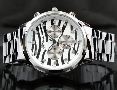 ZEBRA SILVER ANIMAL PRINT GENEVA LARGE BRACELET FASHION BOYFRIEND 