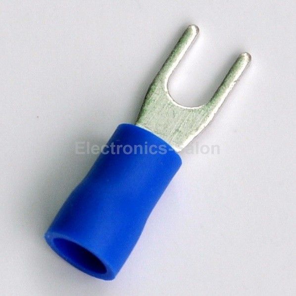 100x Crimp Spade Wire Connector, 16~14AWG, #6, 27AMP, Blue, Fork 