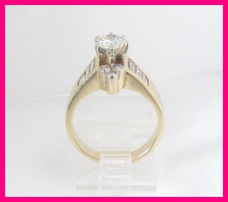 Ladies 14k Yellow Gold Round & Emerald Cut Diamond Wedding Ring 1.55 