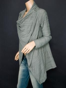 Trendy Asymmetric Hem Draped Neck Long Sleeves Wrap Shirt Blouse 