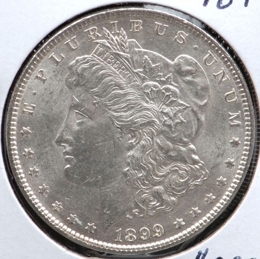 This is a 1899 Morgan Silver Dollar in Brilliant Uncirculated 