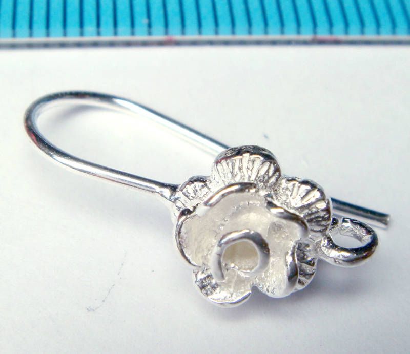 SILVER ROSE FLOWER EARRING FRENCH HOOK EAR WIRE #1196  