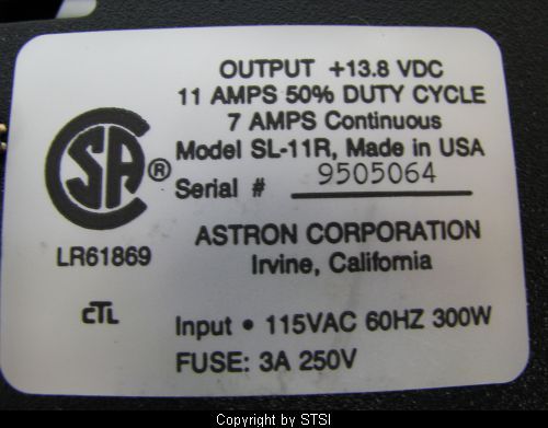 Astron Linear Power Supply 13.8 Volts 11A SL 11R ~STSI  