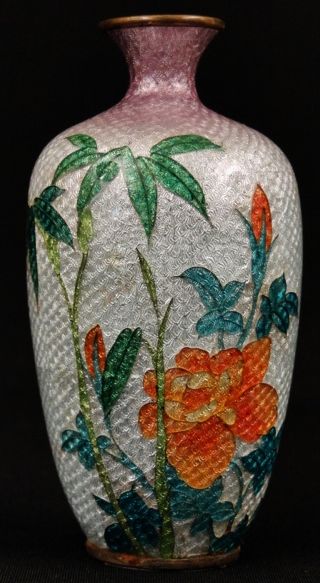 Antique 19th C. Japanese Ginbari Floral Cloisonne Foil Vase Beautiful 