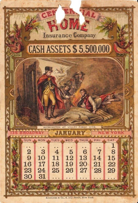 VINTAGE CALENDAR CENTENNIAL HOME INSURANCE COMPANY 1876  