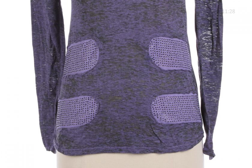 LONG SLEEVE SHEER TOP WITH RHINESTONES PURPLE S  