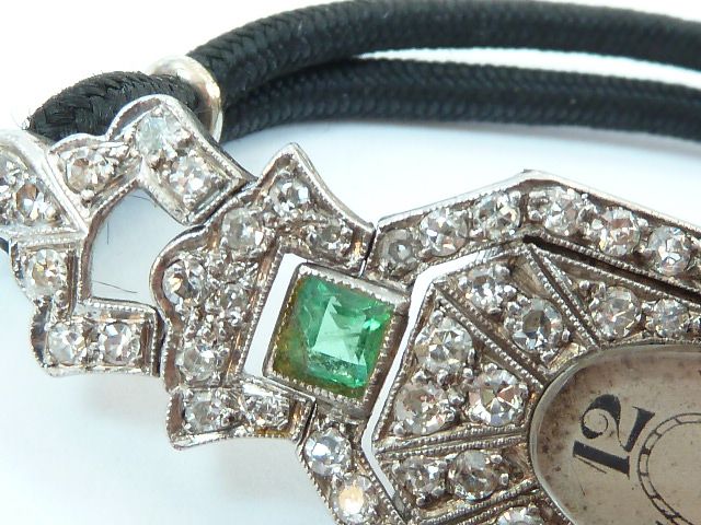 Stunning Art Deco Platinum Diamond & Emerald Set Ladies Cocktail Watch 