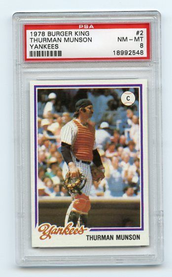 1978 BURGER KING #2 THURMAN MUNSON, N.Y. YANKEES, PSA 8  