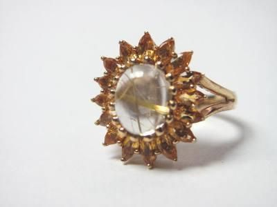 10K Rutilated Quartz Citrine Starburst Ring 5.75 2804  