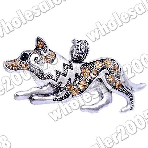 6p Demi wolf 37*82MM Rhinestone Silver Plated Pendants  