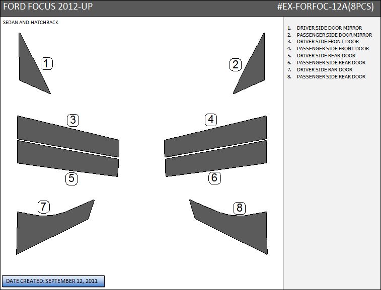 FORD FOCUS 2012 CARBON FIBER DOOR B PILLARS POST SET KIT SEDAN 