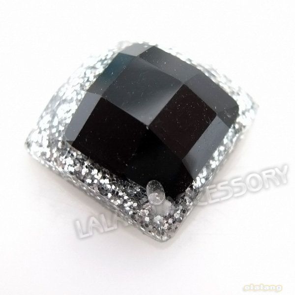 30x Black&Silvery Square Gem Sew on Flatback Bead 24128  