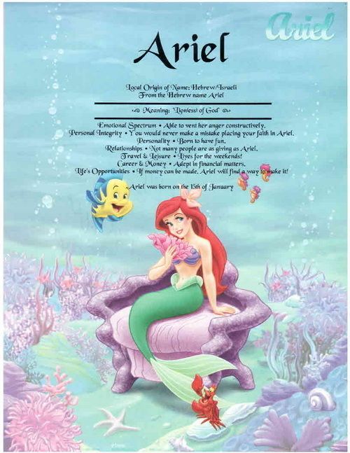 DISNEY PRINCESS ARIEL PERSONALIZED FIRST NAME MEANING  
