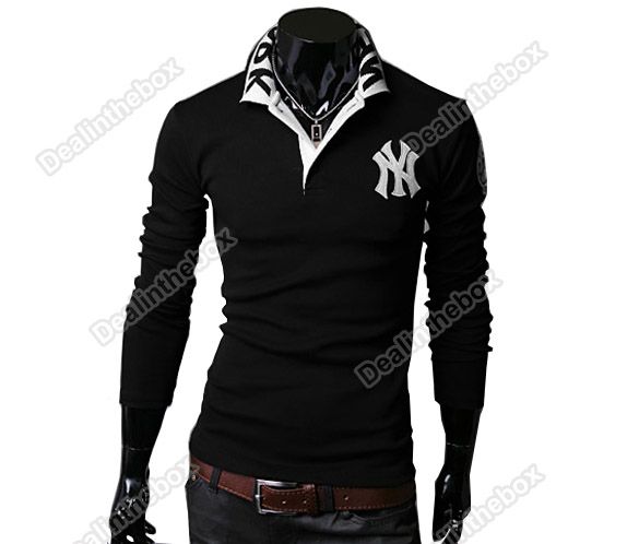 Mens Stylish Polo shirts Slim Fit long Sleeve Casual T Shirt Tops Fall 