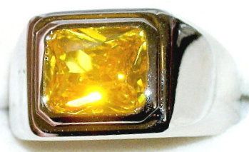 Mens 6c Citrine Solitaire Platinum Overlay Ring  