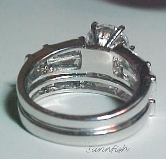 STERLING SILVER 2.5 BAGUETTES WEDDING 2 RING SET SIZE 8  