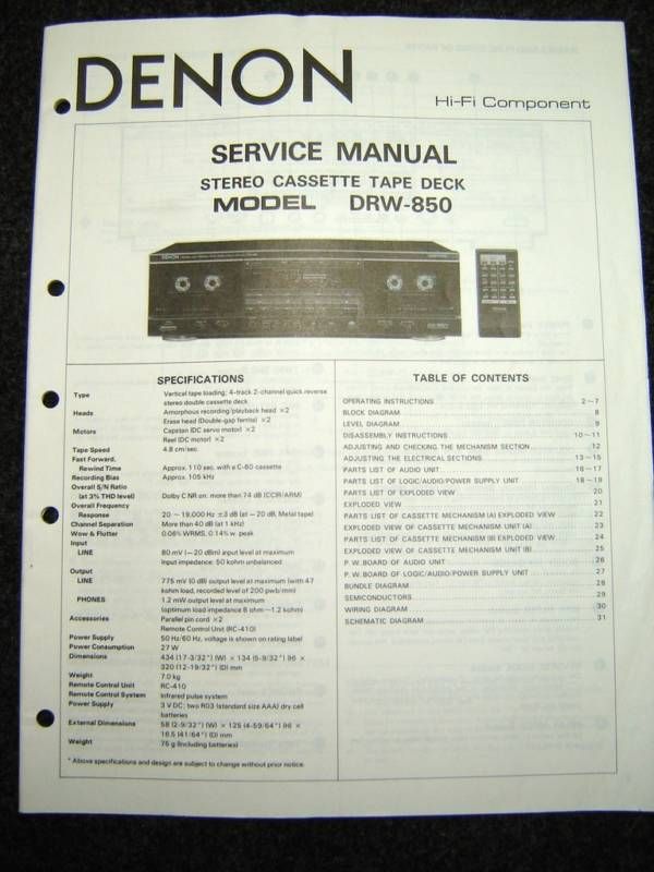 Original Denon DRW 850 Service Manual  