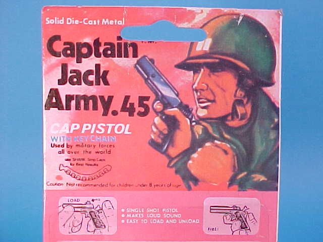 ARMY .45 DIE CAST CAP PISTOL w/ KEY CHAIN CARDED 70s  