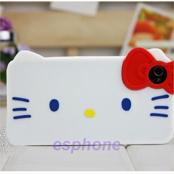 Red White Hello Kitty Silicone Soft Back Case Cover for iPhone 4 4G 4S 