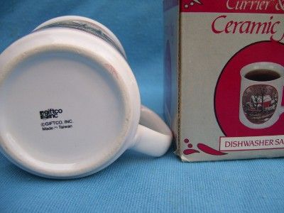 CURRIER & IVES GRIST MILL BRIDGE HORSE SLEIGH MUG  