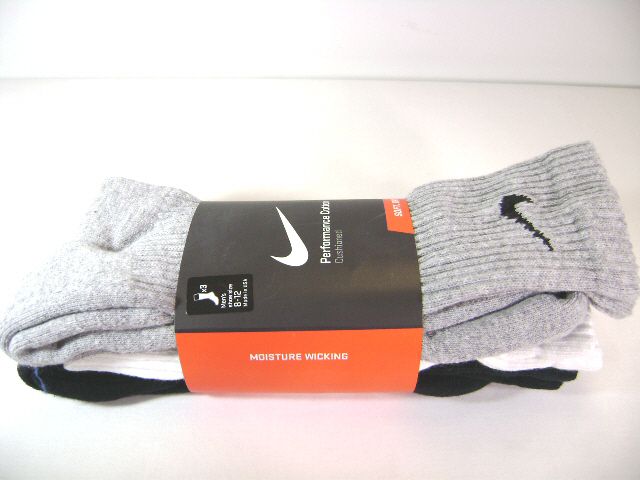 SX3575 965 NIKE 3 PACK CREW SOCKS  3 COLORS  SIZE L  