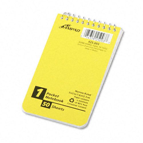 Wirebound Pocket Memo Book, Narrow Rule, 3 x 5, White  