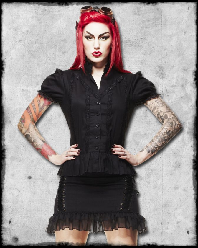 SPIN DOCTOR BLACK STEAMPUNK VICTORIAN GOTHIC ARABELLA SHORT SLEEVE 