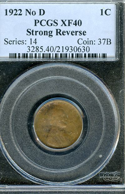 1922 NO D PCGS XF 40 STRONG REVERSE LINCOLN WHEAT CENT 1C AA165  