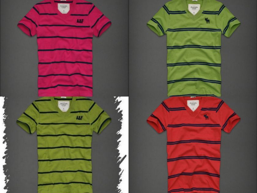 ABERCROMBIE AND FITCH STRIPES V NECK T SHIRT SIZES M,L,XL,XXL NWT 