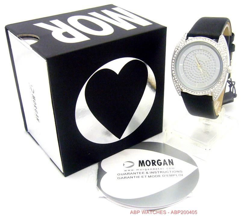 MORGAN DE TOI STUNNING LADIES CRYSTAL STONES SET CASE BLACK LEATHER 