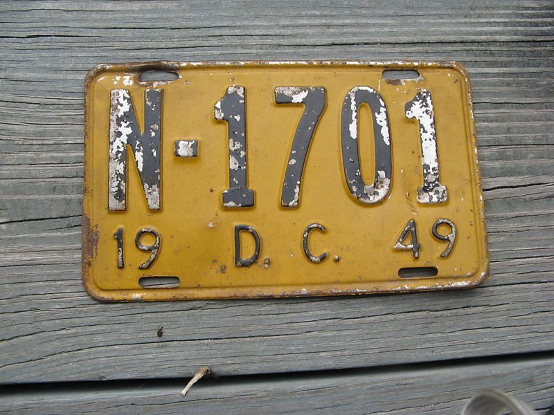 1949 49 WASHINGTON DC LICENSE PLATE NICE TAG N 1701  