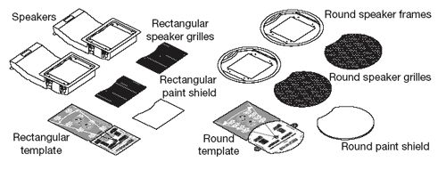  frames attached 2 rectangular speaker grilles 1 rectangular paint 