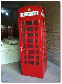 Red English PHone Telephone BOOTH cast iron replica mahogany wood old 