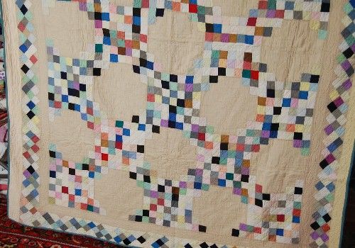 30s AMISH Irish Chain Antique Quilt ~GREAT BORDER  