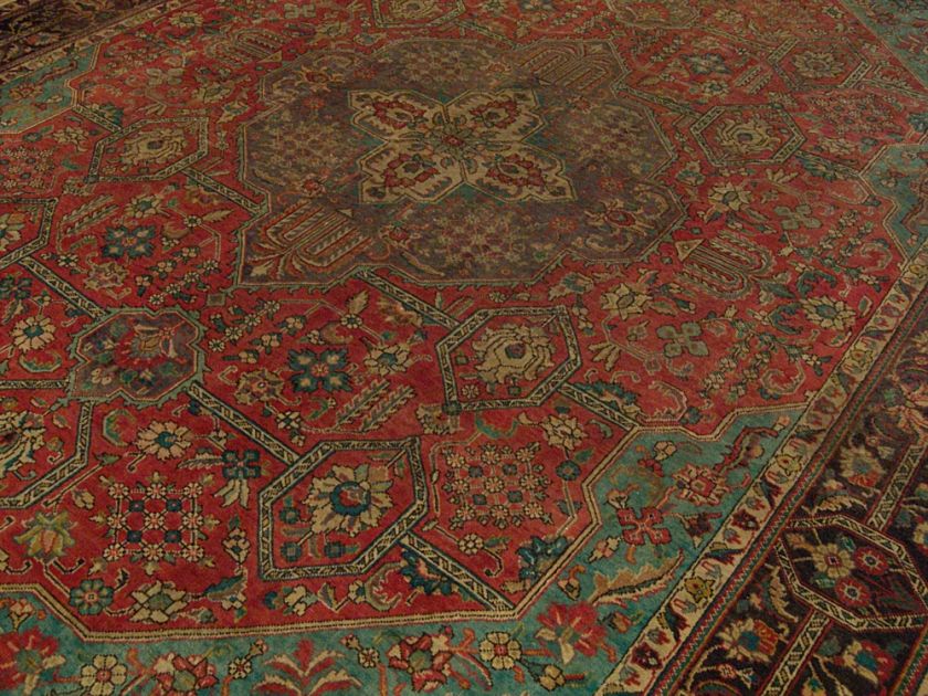 x12.8 Handmade Antique Persian Tabriz Heriz Wool Rug . Beautiful Rug 