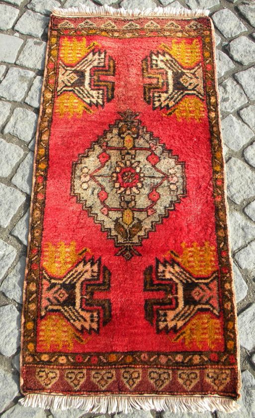 Anatolia Turkish Rug 20 x 42 Vintage Hand Woven Wool Mini Kilim Mat 