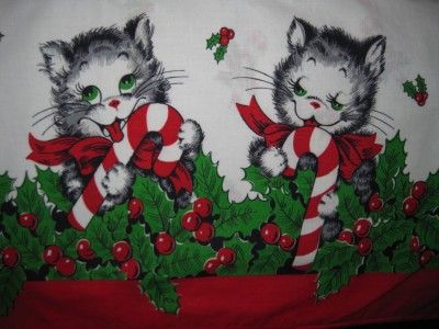 ADORABLE Vintage Christmas Apron w SWEET Kitty Cats, Kittens, Holly 