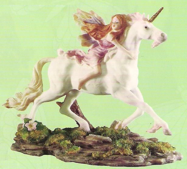 Young Fairy Riding Unicorn   Collectible Figurine  
